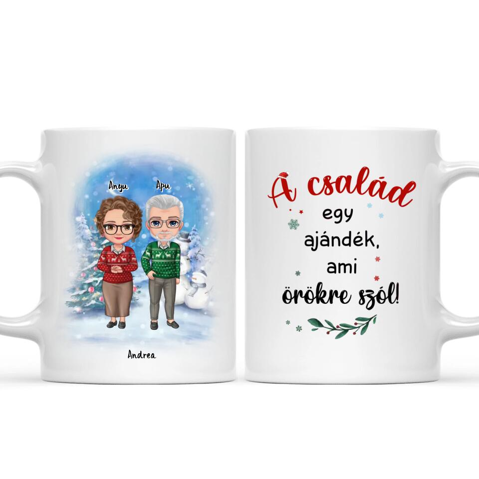 Egyedi karácsonyi bögre a családnak - szülők és felnőtt gyerekek