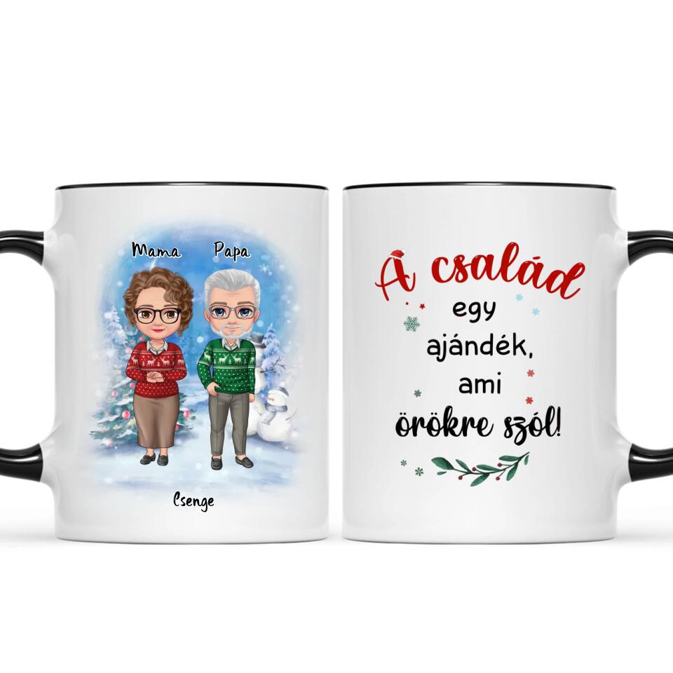 Egyedi karácsonyi, családi bögre nagyszülőknek - akár 4 unokával