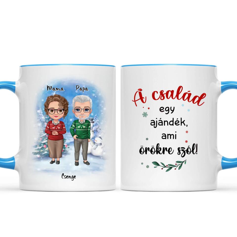 Egyedi karácsonyi, családi bögre nagyszülőknek - akár 4 unokával