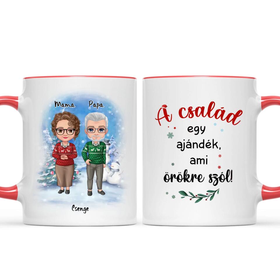 Egyedi karácsonyi, családi bögre nagyszülőknek - akár 4 unokával