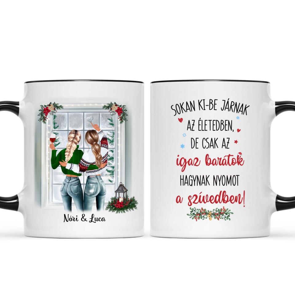 Egyedi karácsonyi bögre barátnőknek - lányok pulcsiban