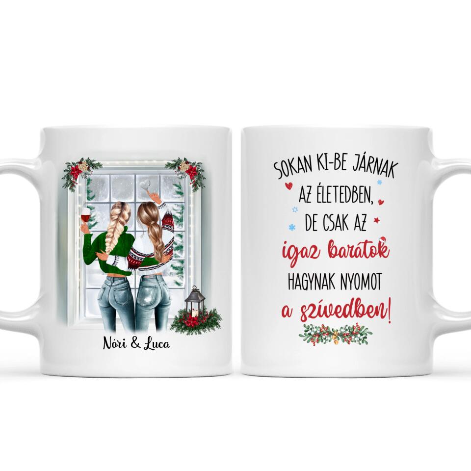 Egyedi karácsonyi bögre barátnőknek - lányok pulcsiban