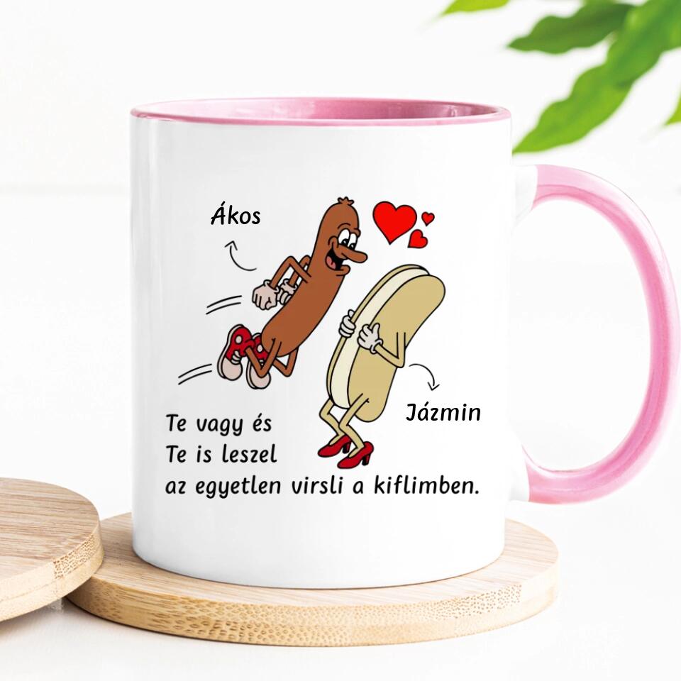 Egyedi vicces bögre szerelmespároknak - virsli &amp; kifli