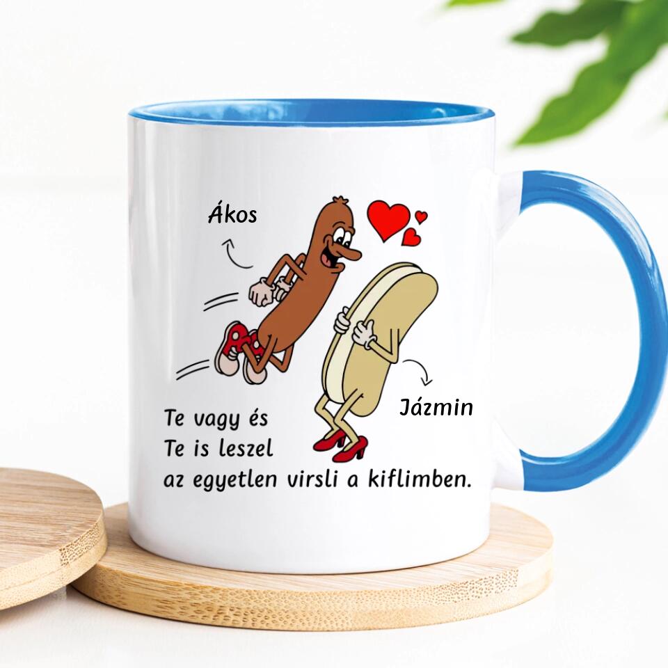 Egyedi vicces bögre szerelmespároknak - virsli &amp; kifli