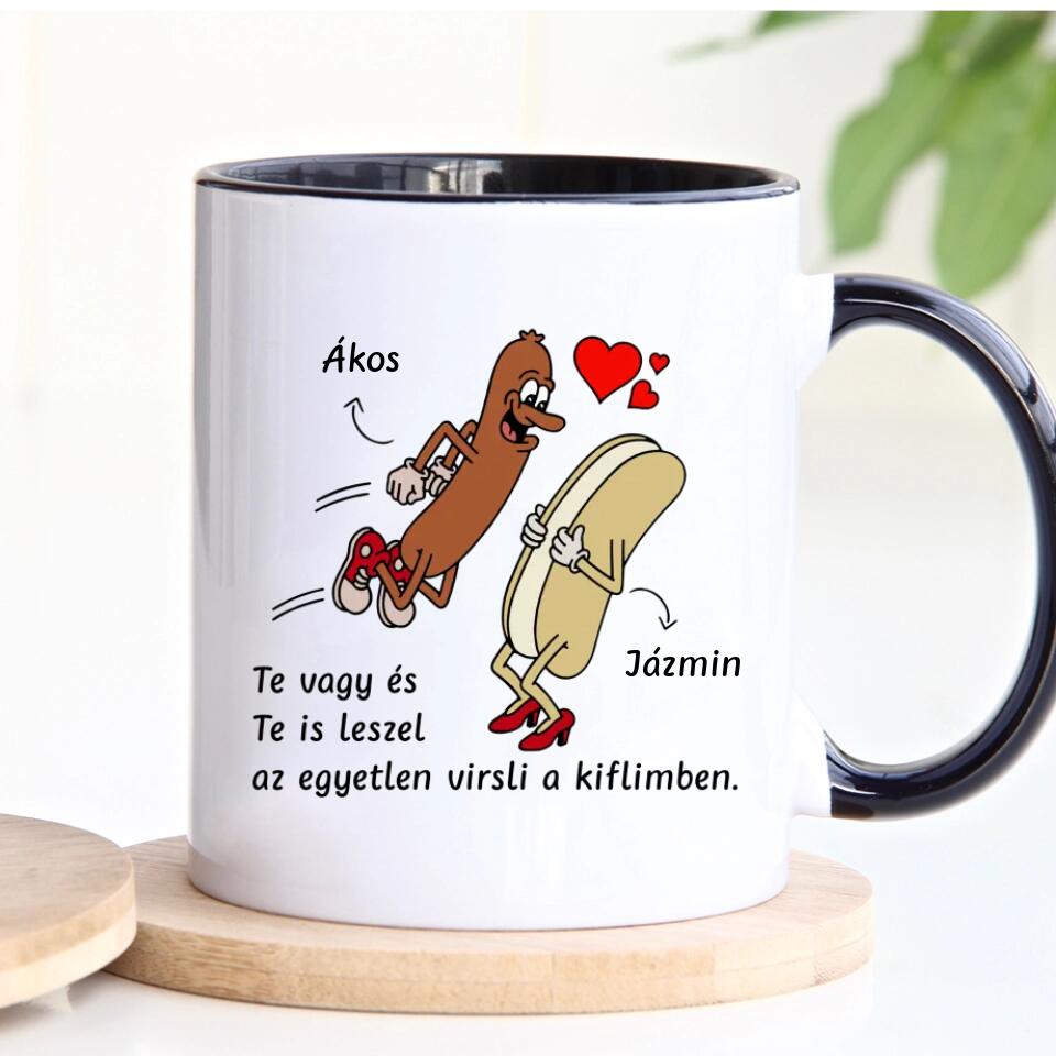 Egyedi vicces bögre szerelmespároknak - virsli &amp; kifli