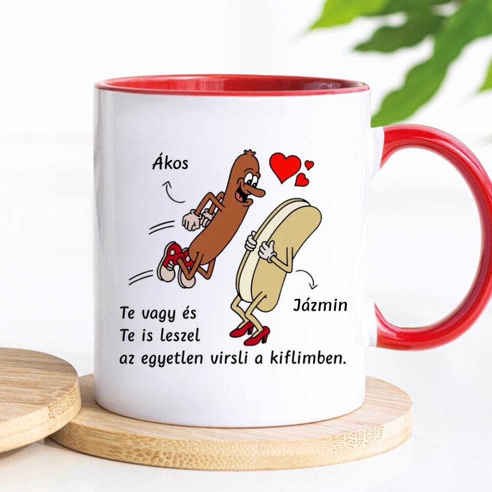 Egyedi vicces bögre szerelmespároknak - virsli &amp; kifli