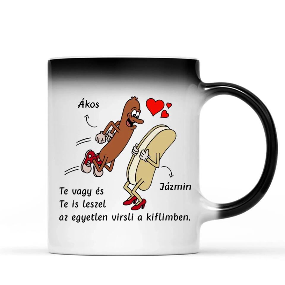 Egyedi vicces bögre szerelmespároknak - virsli &amp; kifli