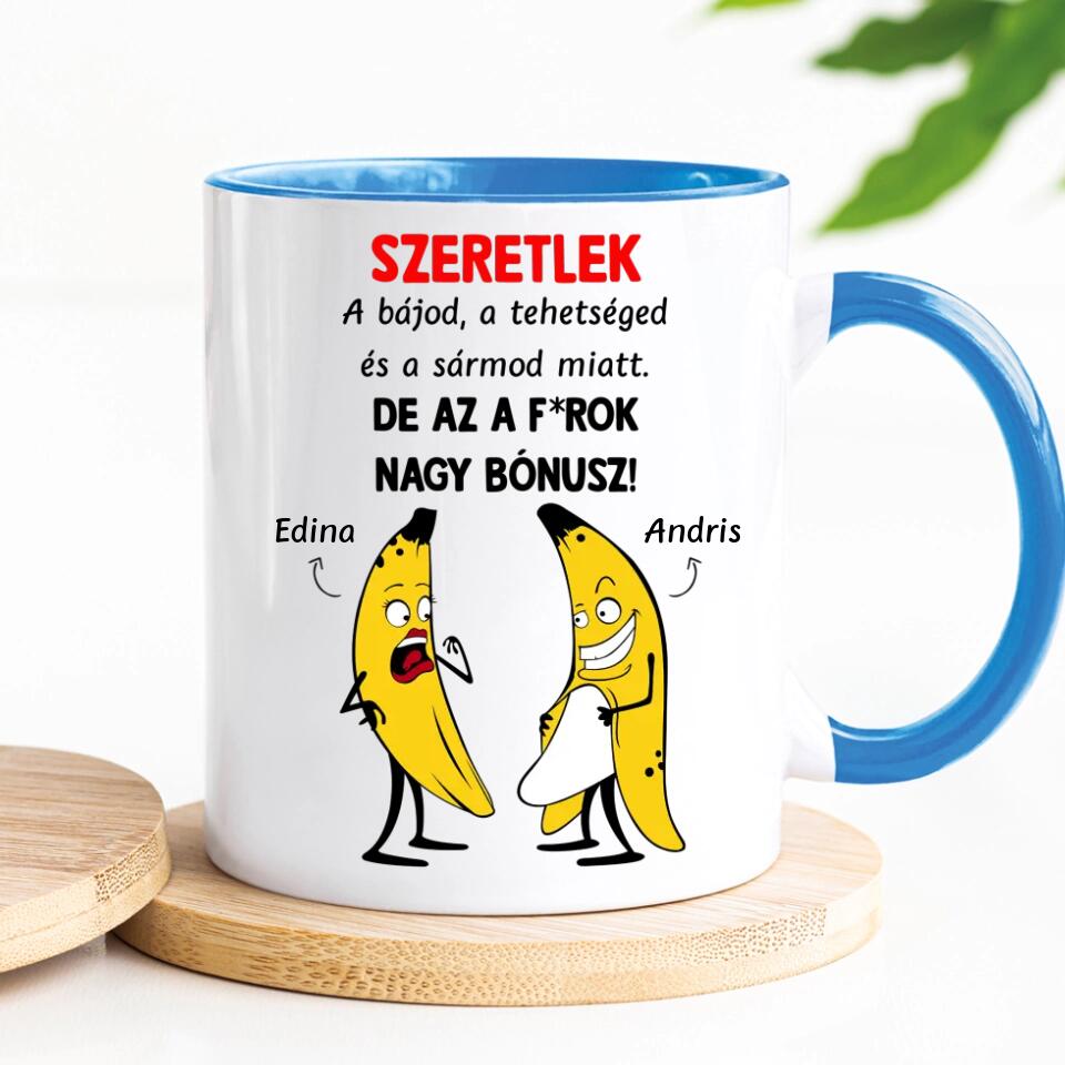 Egyedi vicces bögre Valentin-napra - bónusz banánok