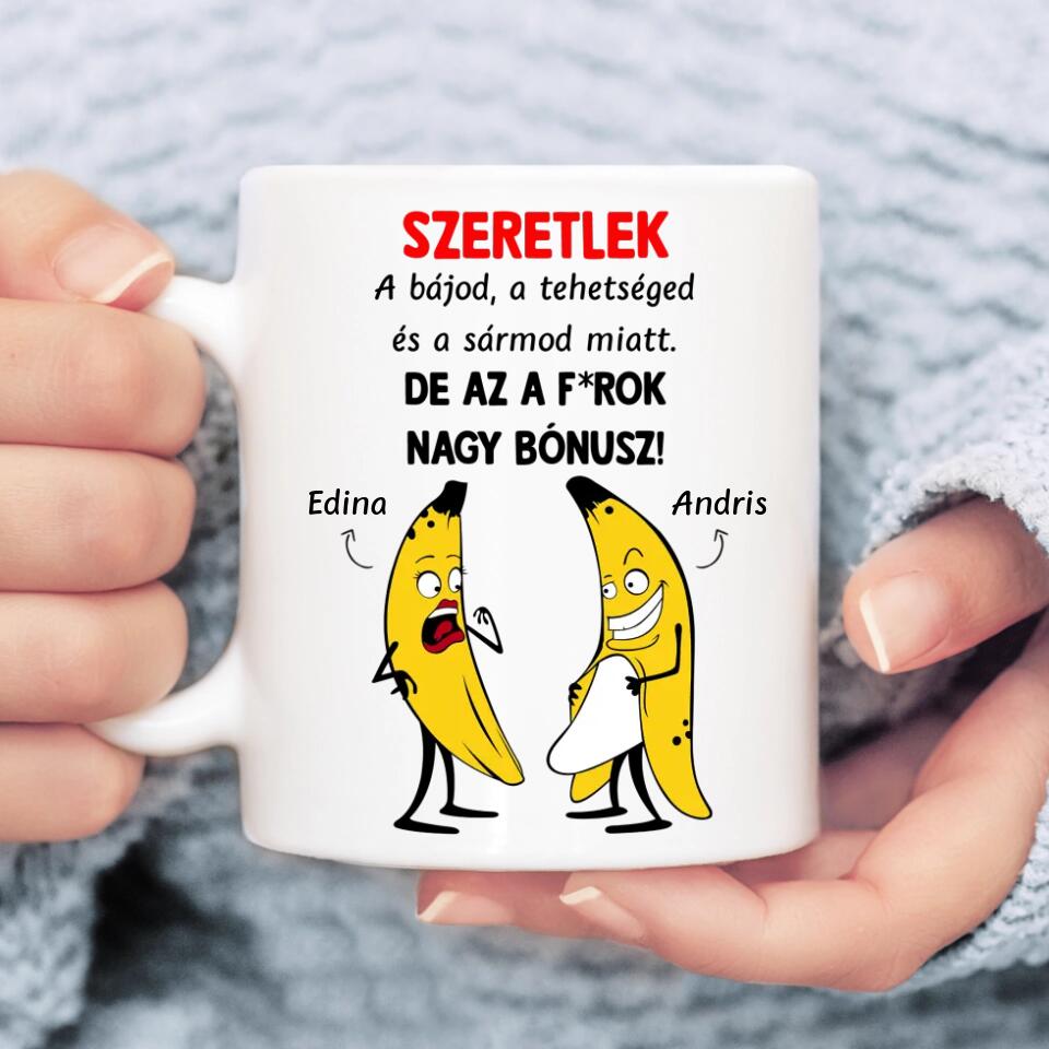 Egyedi vicces bögre Valentin-napra - bónusz banánok