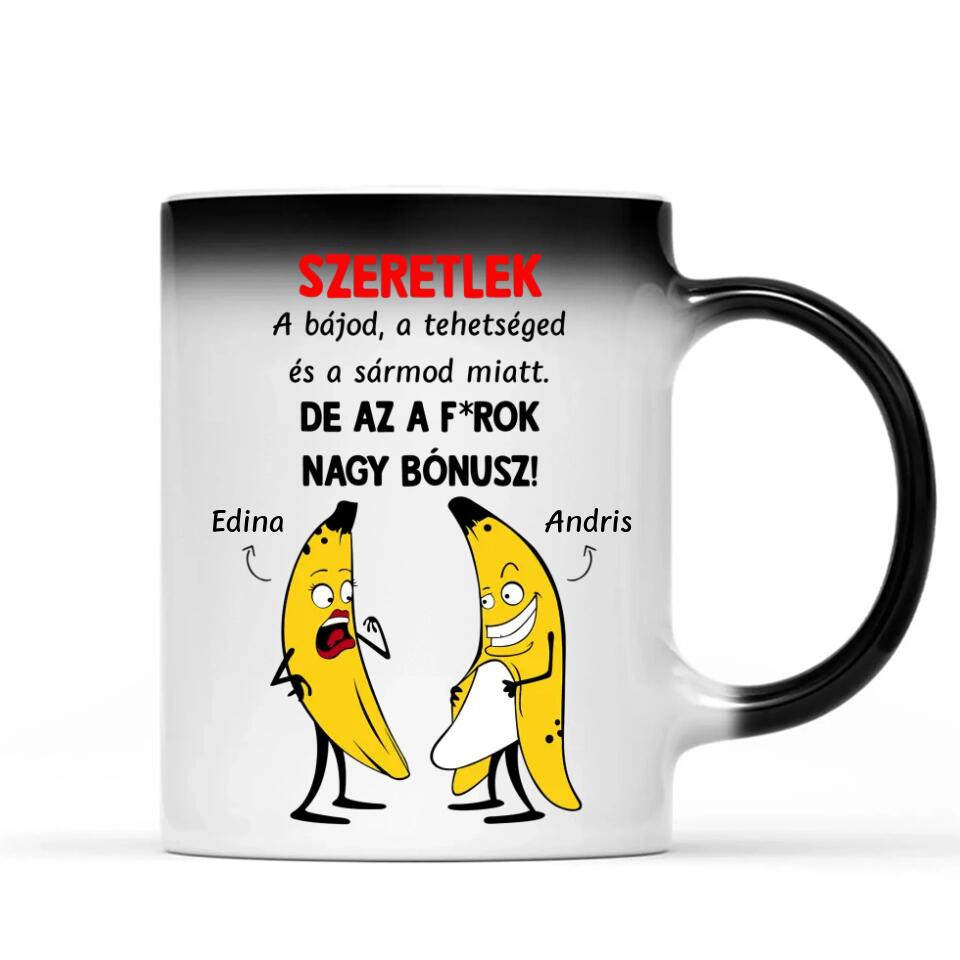 Egyedi vicces bögre Valentin-napra - bónusz banánok