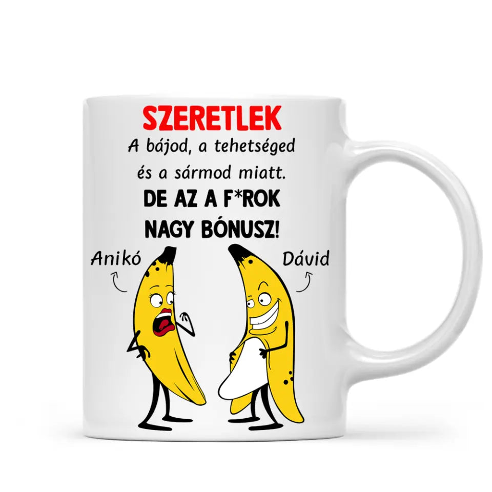 Egyedi vicces bögre Valentin-napra - bónusz banánok