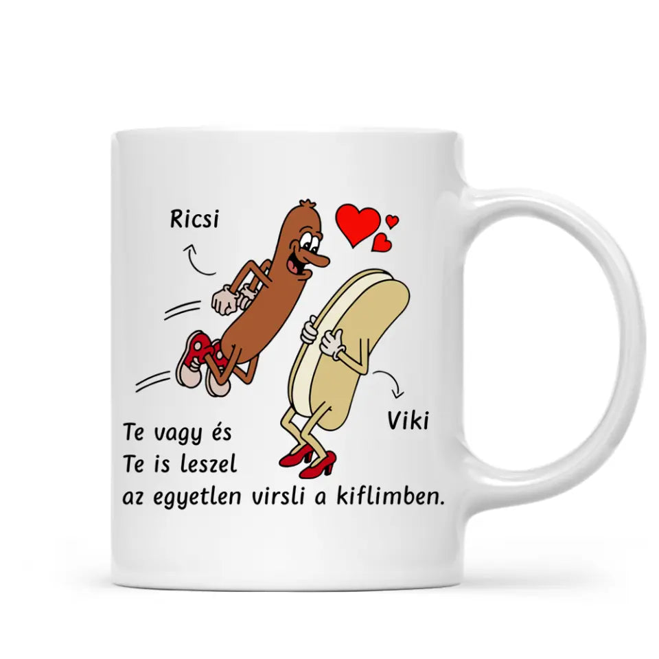 Egyedi vicces bögre szerelmespároknak - virsli &amp; kifli