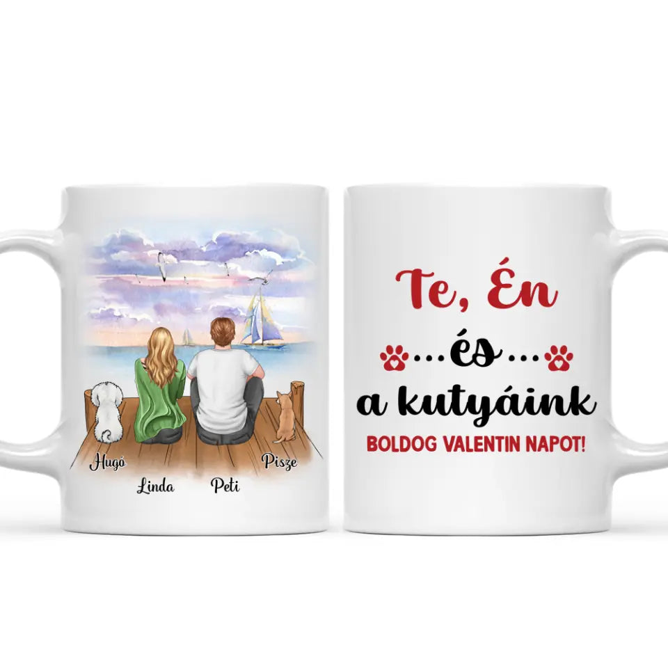 Egyedi kutyás bögre Valentin-napra - akár 3 kutyussal