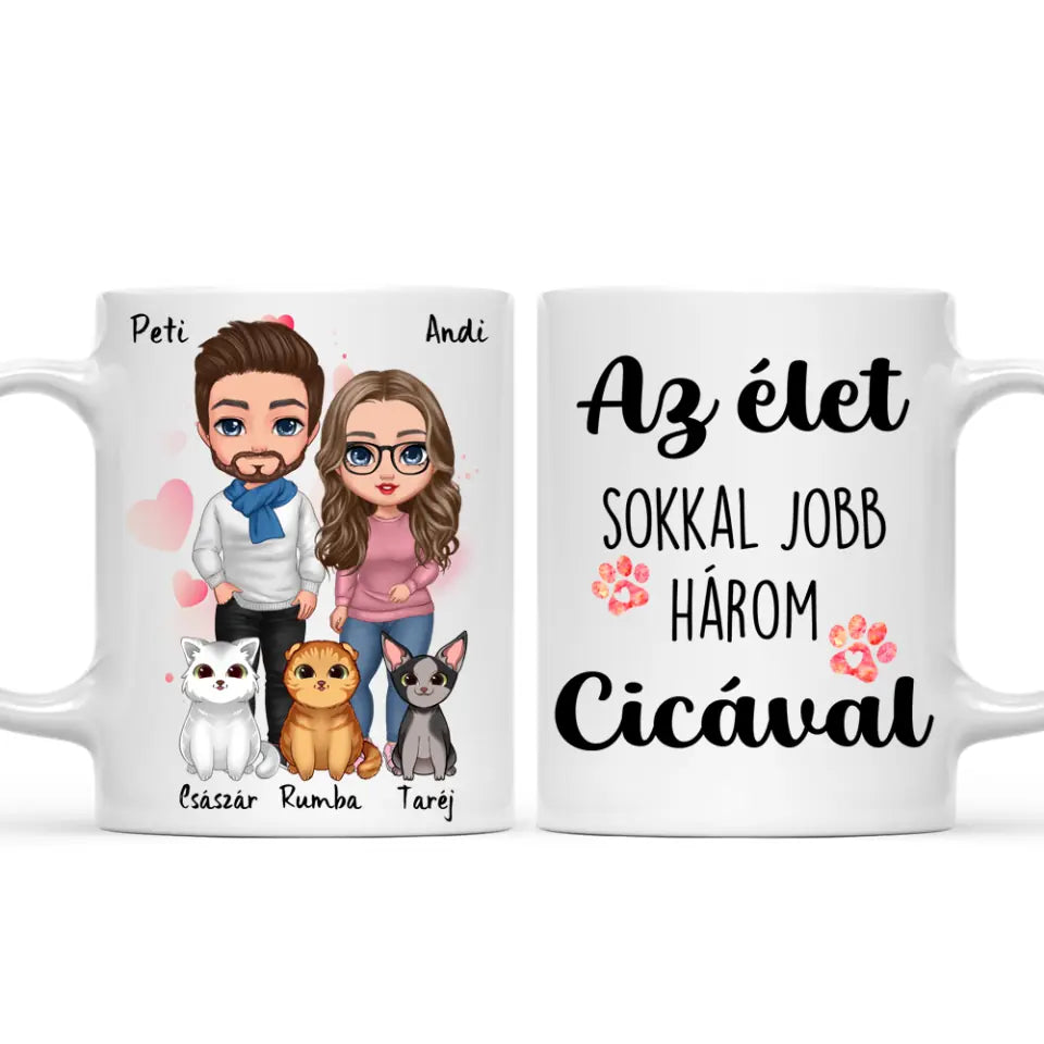 Egyedi cicás bögre pároknak - akár 5 macskával