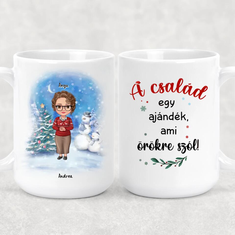 Egyedi karácsonyi bögre édesanyáknak - akár 6 felnőtt gyermekkel