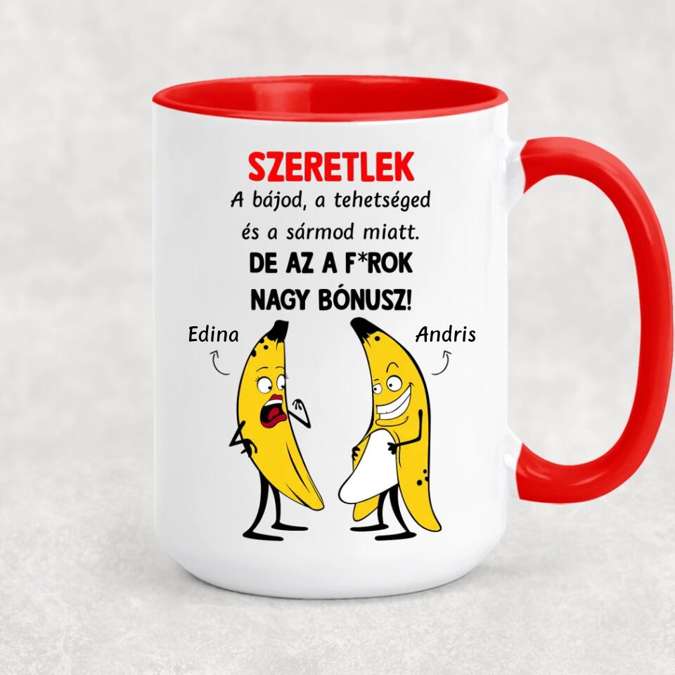 Egyedi vicces bögre Valentin-napra - bónusz banánok