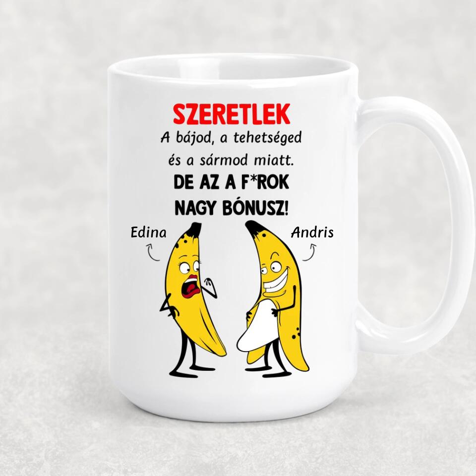 Egyedi vicces bögre Valentin-napra - bónusz banánok