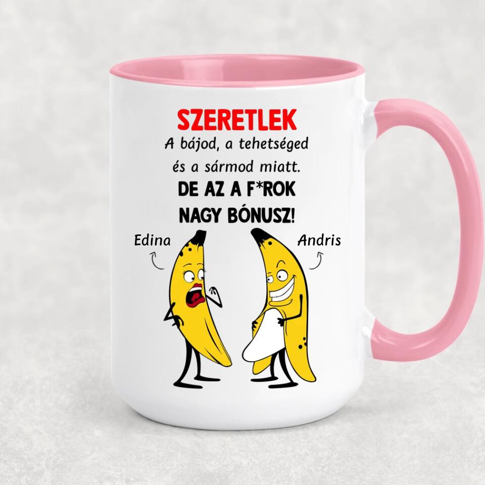 Egyedi vicces bögre Valentin-napra - bónusz banánok