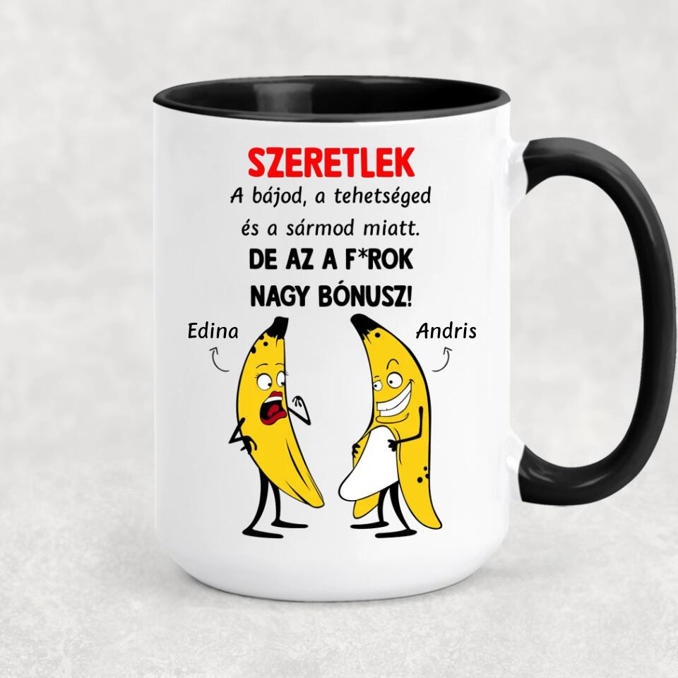 Egyedi vicces bögre Valentin-napra - bónusz banánok