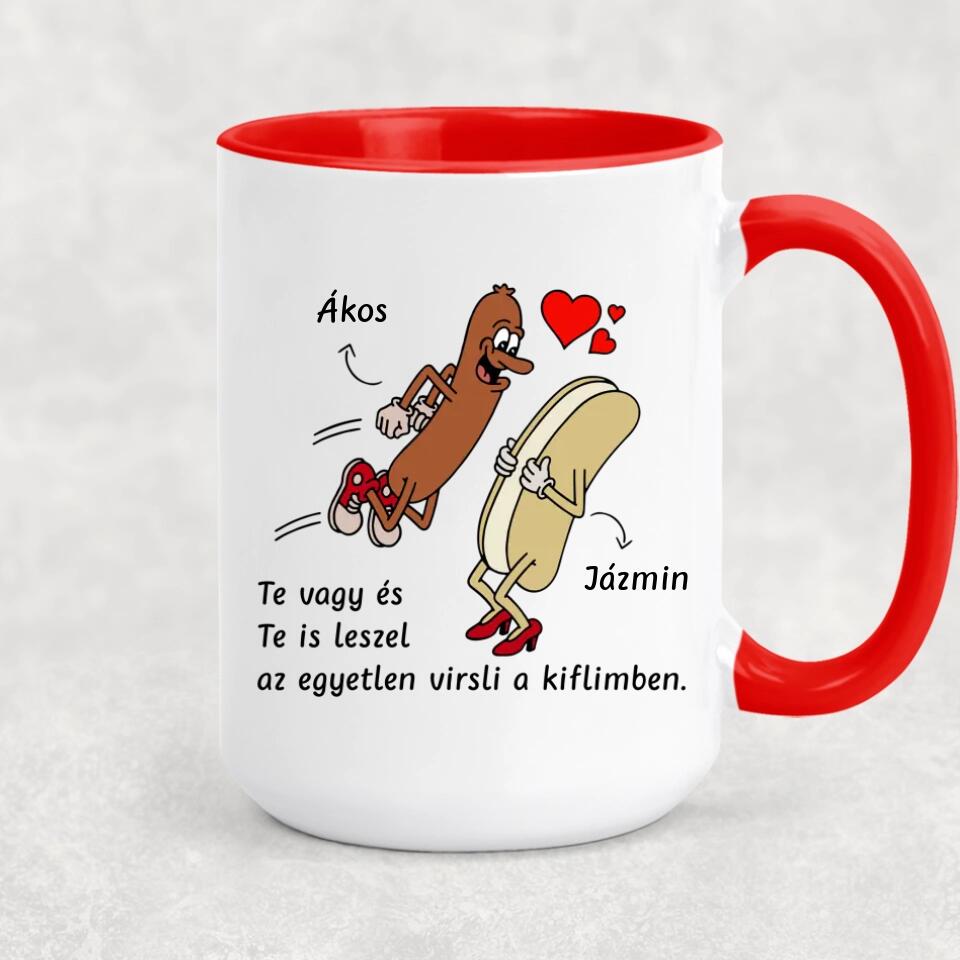 Egyedi vicces bögre szerelmespároknak - virsli &amp; kifli