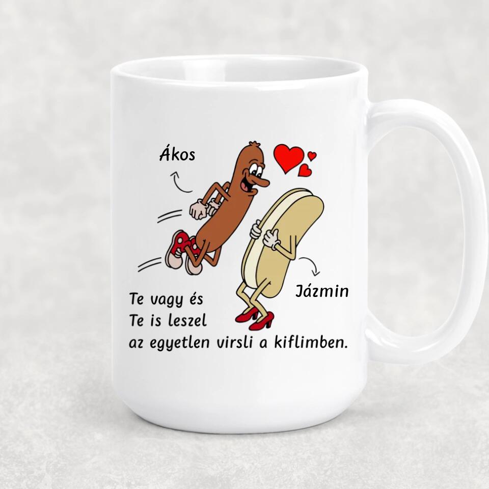 Egyedi vicces bögre szerelmespároknak - virsli &amp; kifli