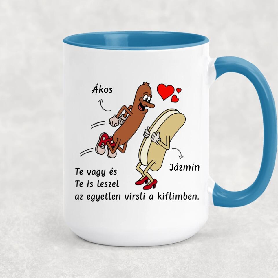 Egyedi vicces bögre szerelmespároknak - virsli &amp; kifli