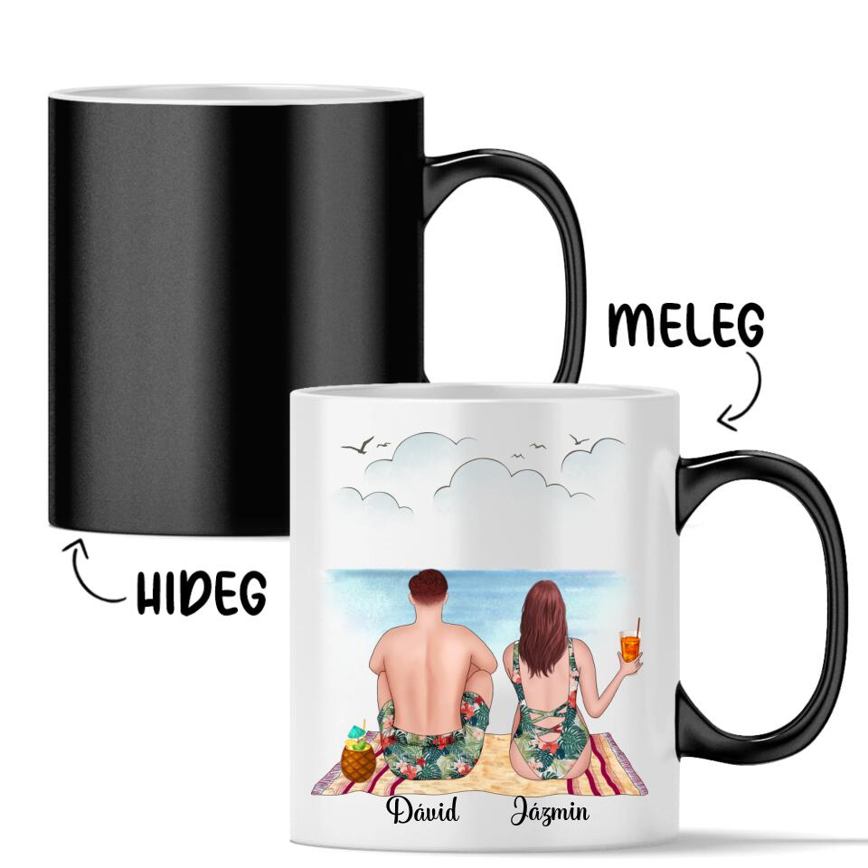 Egyedi bögre pároknak - szerelmesek a strandon