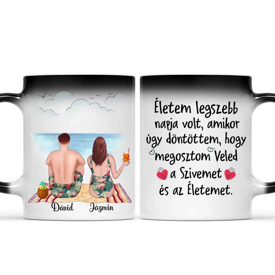 Egyedi bögre pároknak - szerelmesek a strandon
