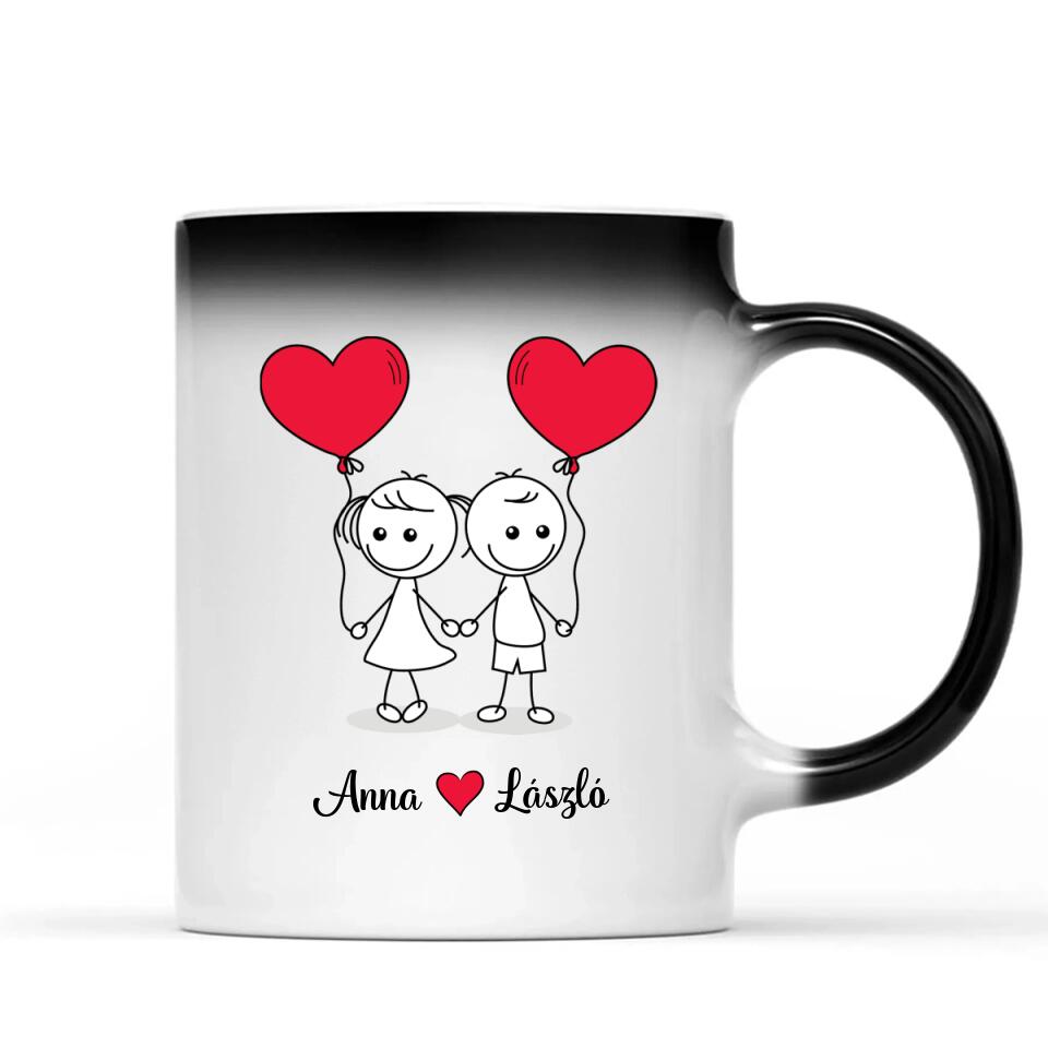 Egyedi bögre szerelmeseknek - pálcikaember pár