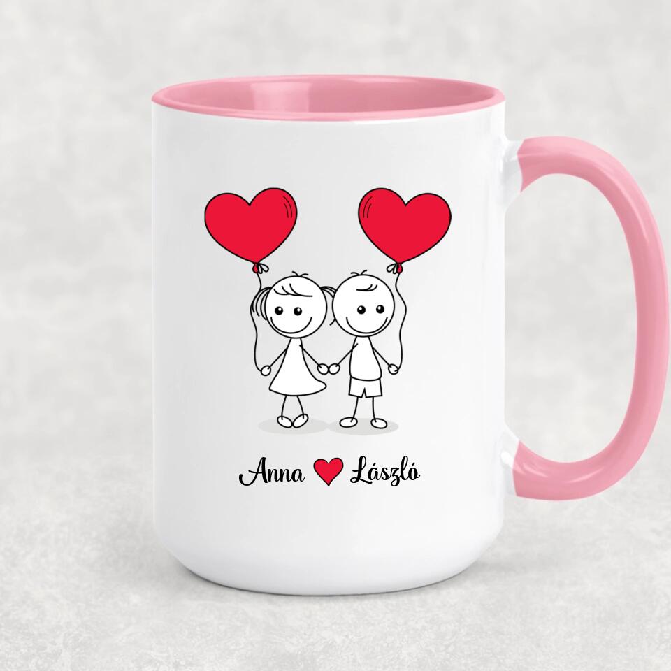 Egyedi bögre szerelmeseknek - pálcikaember pár