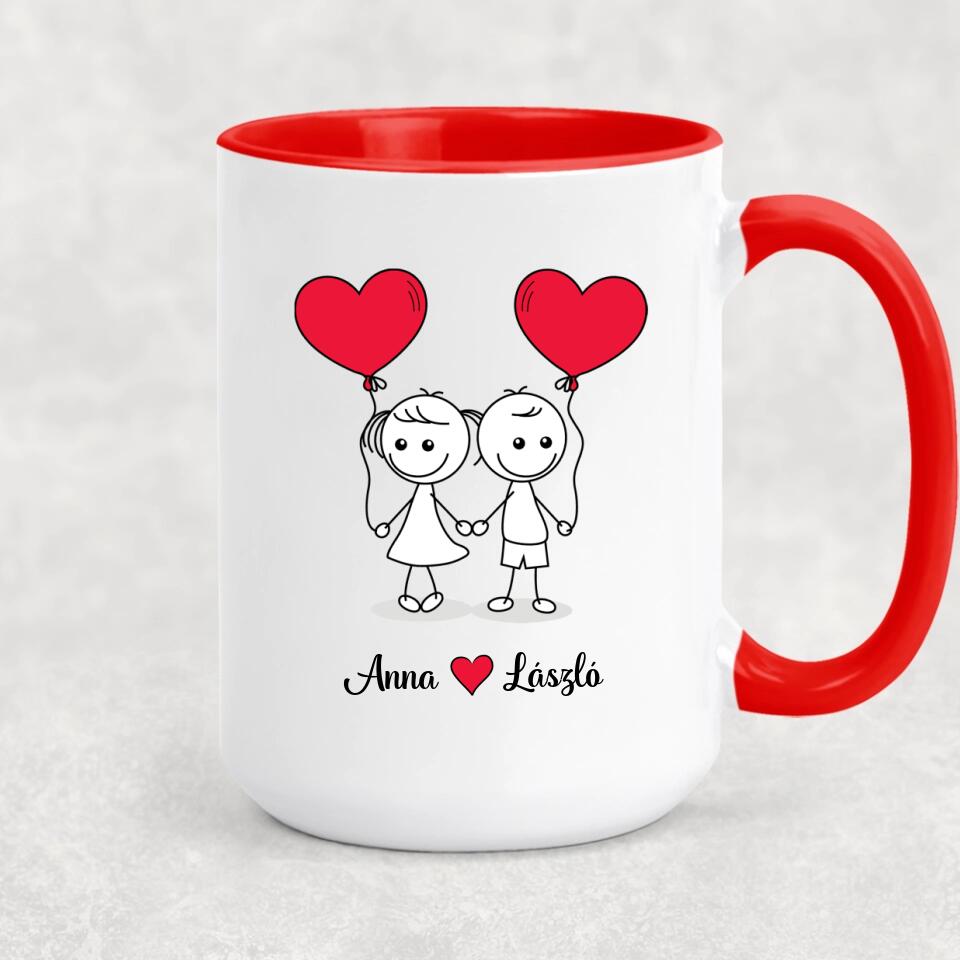 Egyedi bögre szerelmeseknek - pálcikaember pár
