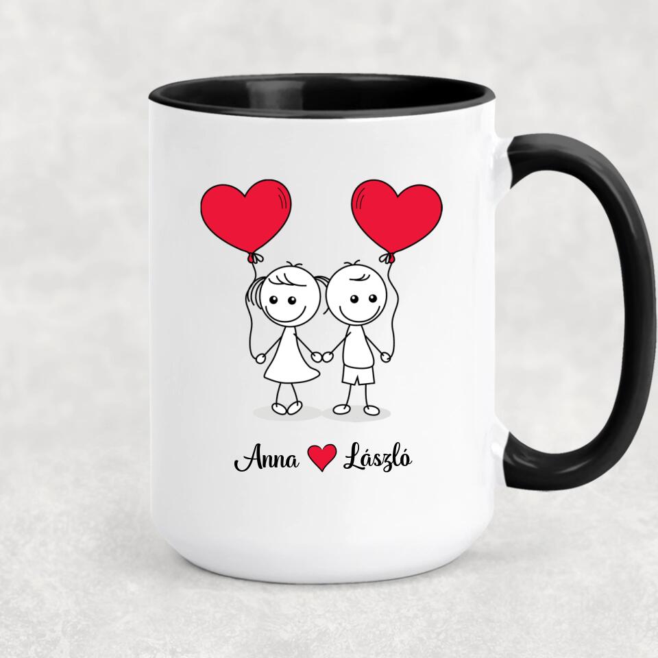 Egyedi bögre szerelmeseknek - pálcikaember pár
