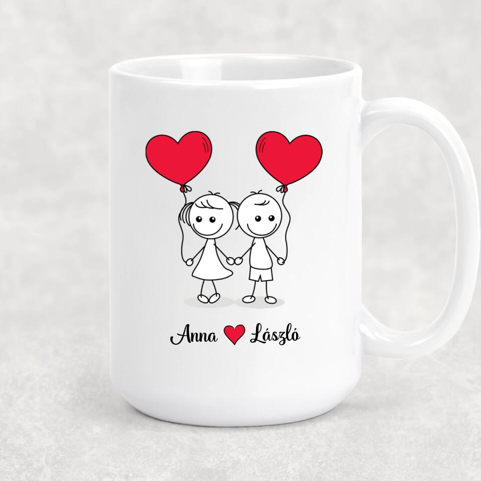 Egyedi bögre szerelmeseknek - pálcikaember pár