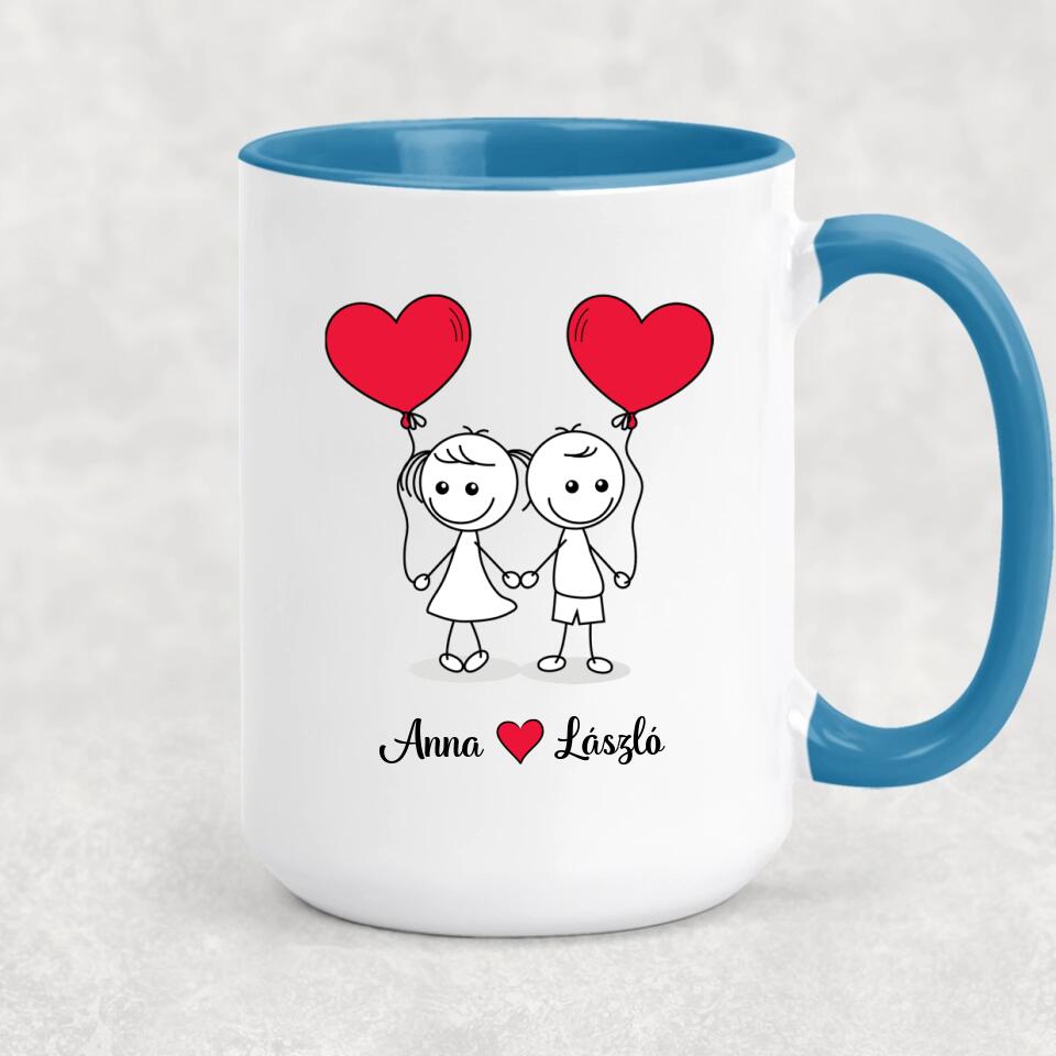 Egyedi bögre szerelmeseknek - pálcikaember pár