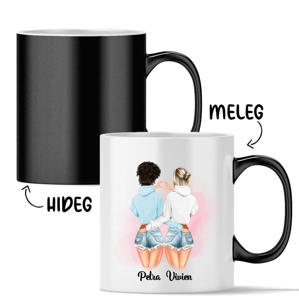 Egyedi legjobb barátnős bögre - lányok pulcsiban