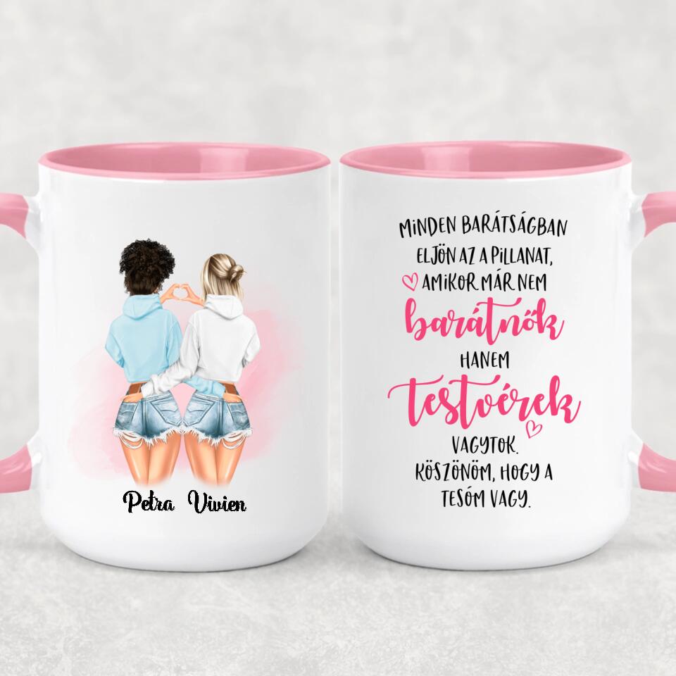 Egyedi legjobb barátnős bögre - lányok pulcsiban