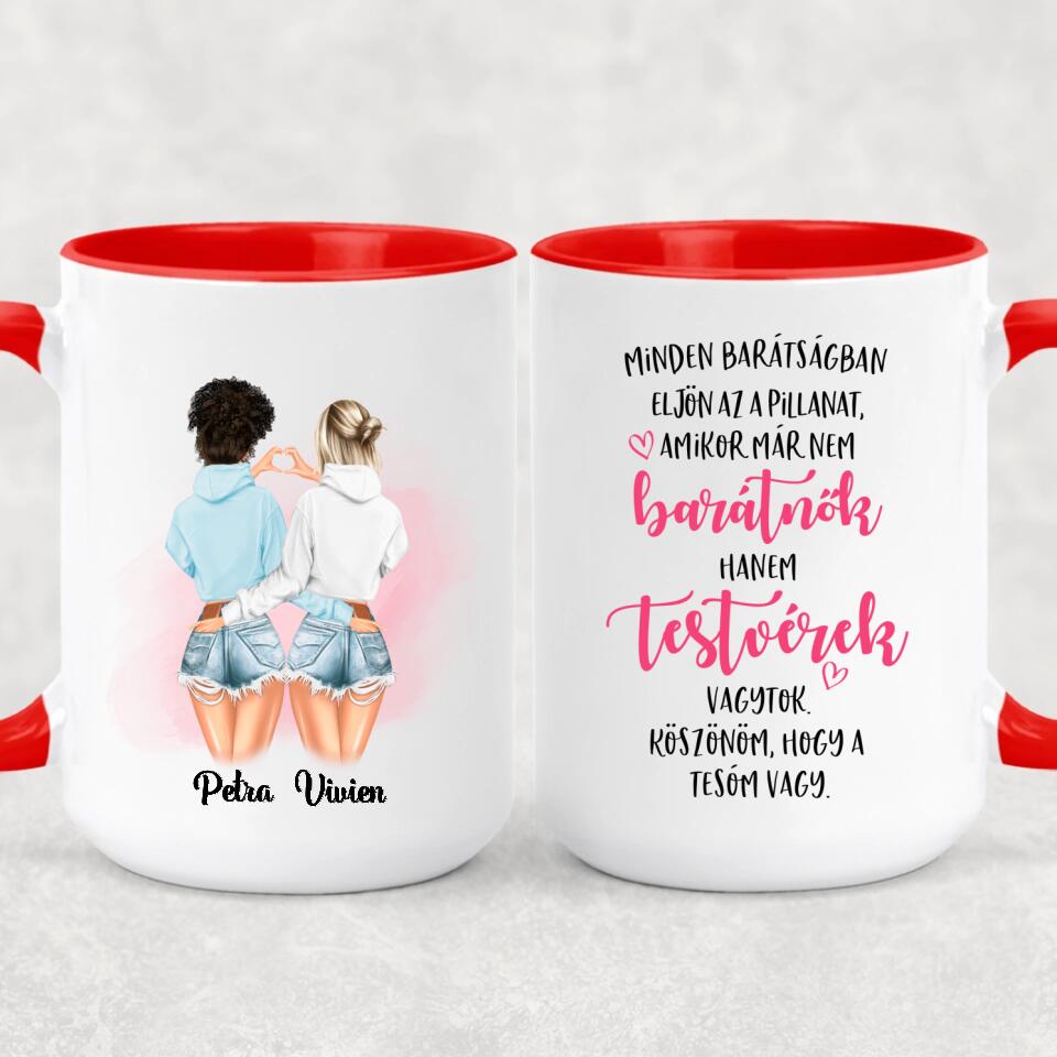 Egyedi legjobb barátnős bögre - lányok pulcsiban