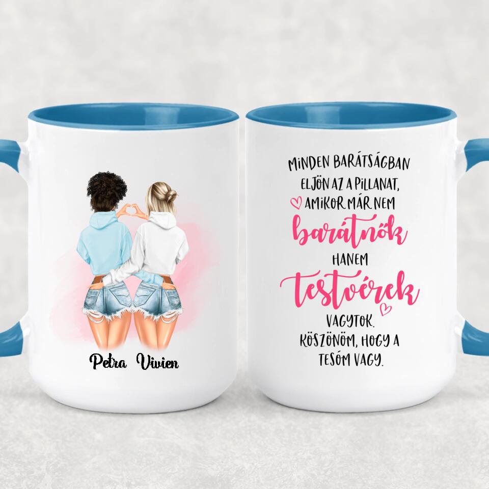 Egyedi legjobb barátnős bögre - lányok pulcsiban