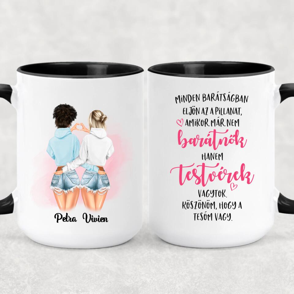 Egyedi legjobb barátnős bögre - lányok pulcsiban