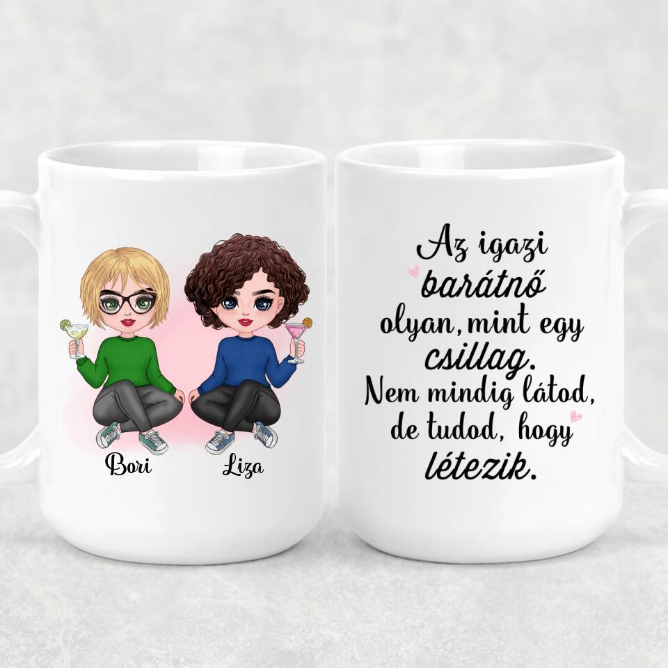 Egyedi legjobb barátnős bögre - chibi karakterekkel