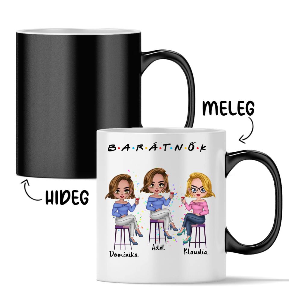 Egyedi barátnős Chibi bögre - 3, vagy 4 lánnyal