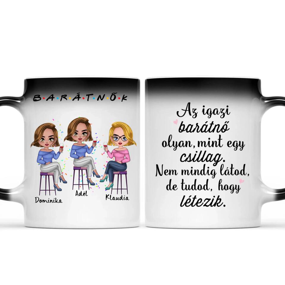 Egyedi barátnős Chibi bögre - 3, vagy 4 lánnyal