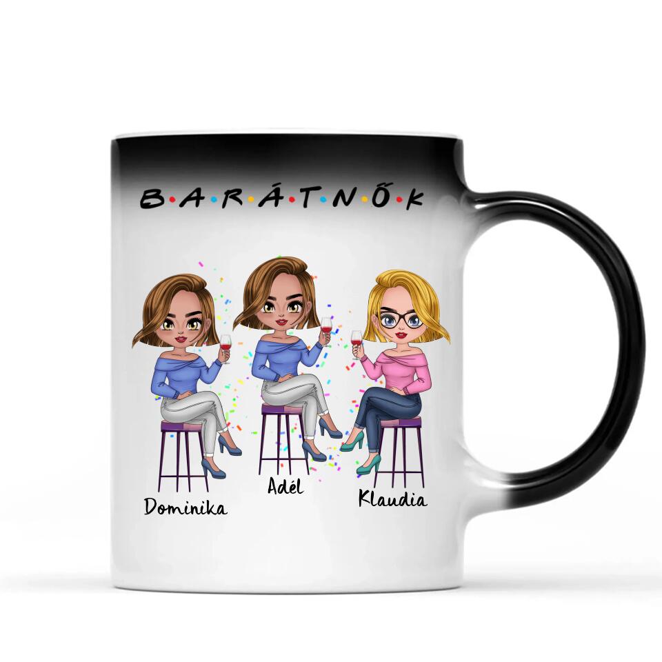 Egyedi barátnős Chibi bögre - 3, vagy 4 lánnyal