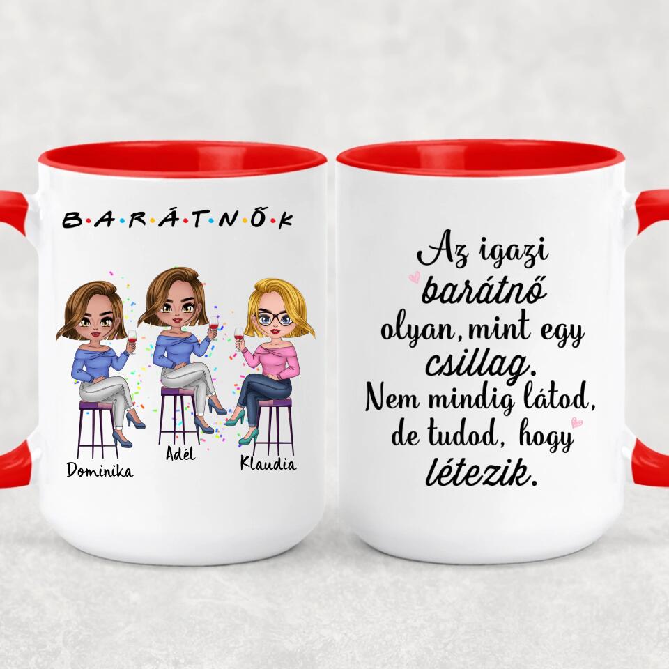 Egyedi barátnős Chibi bögre - 3, vagy 4 lánnyal