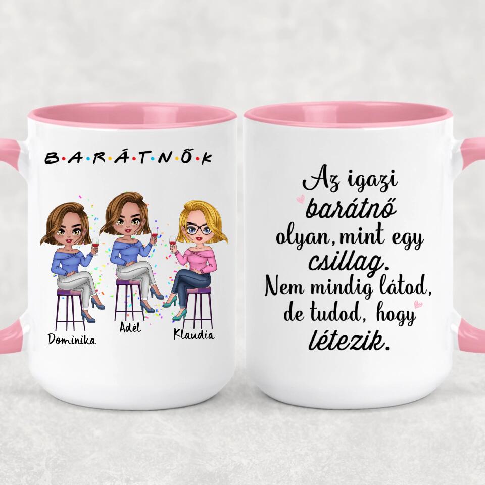 Egyedi barátnős Chibi bögre - 3, vagy 4 lánnyal