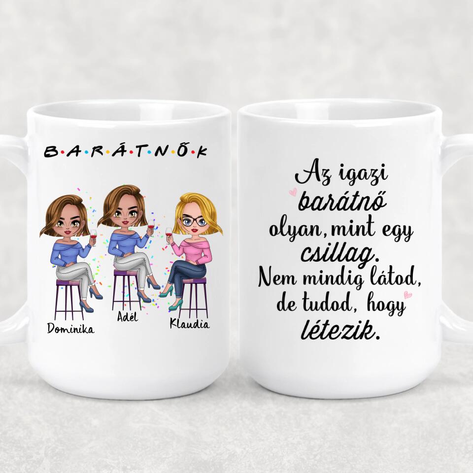 Egyedi barátnős Chibi bögre - 3, vagy 4 lánnyal