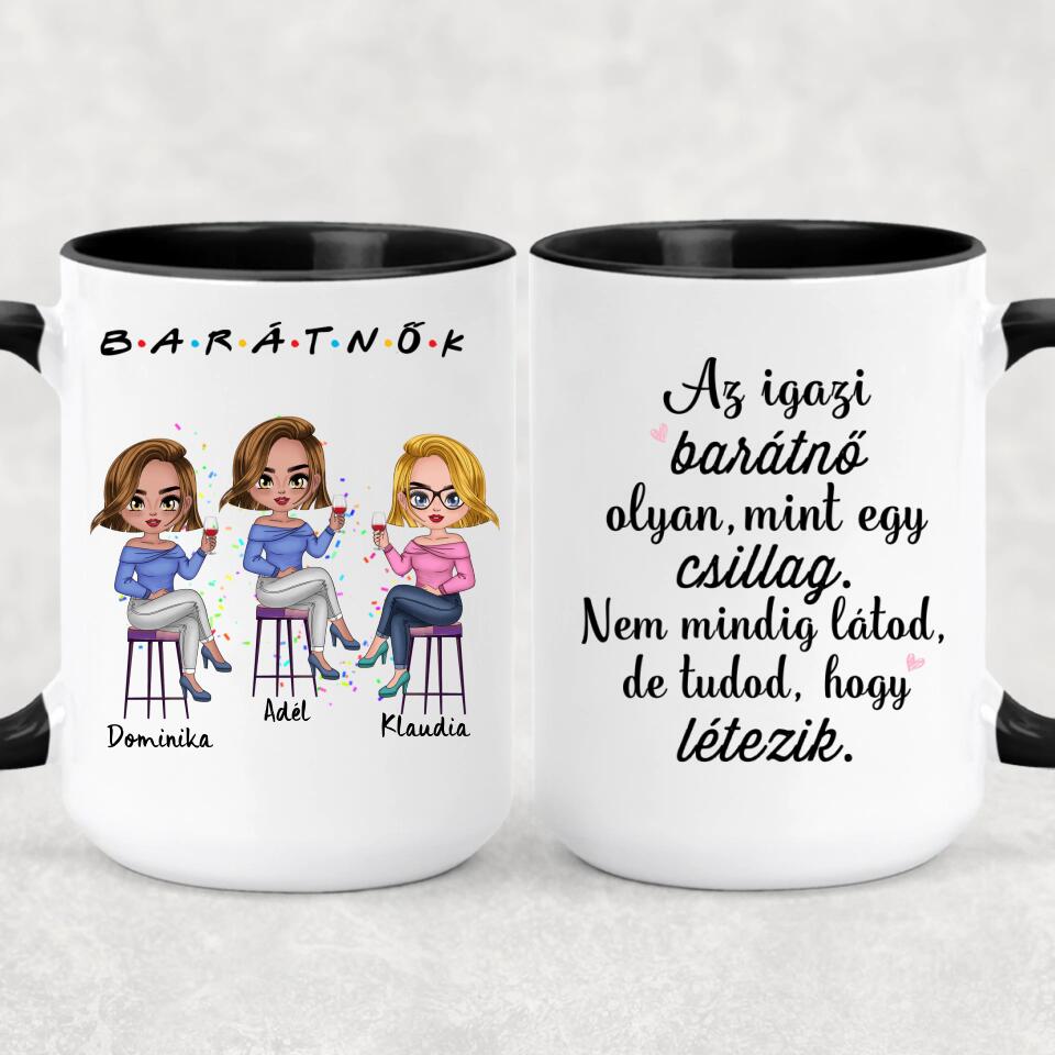 Egyedi barátnős Chibi bögre - 3, vagy 4 lánnyal