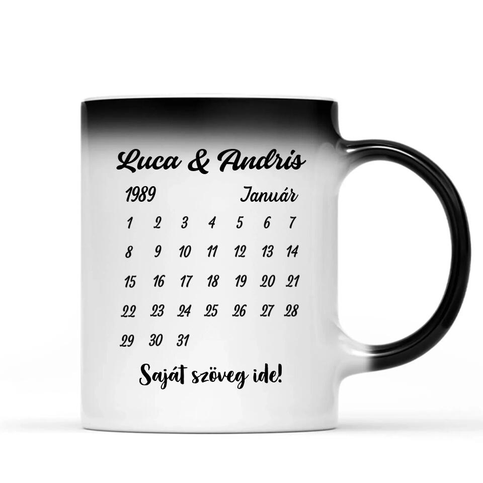 Egyedi bögre pároknak - nevekkel és naptárral