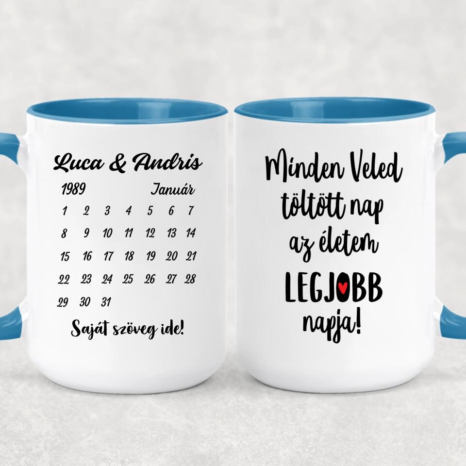 Egyedi bögre pároknak - nevekkel és naptárral
