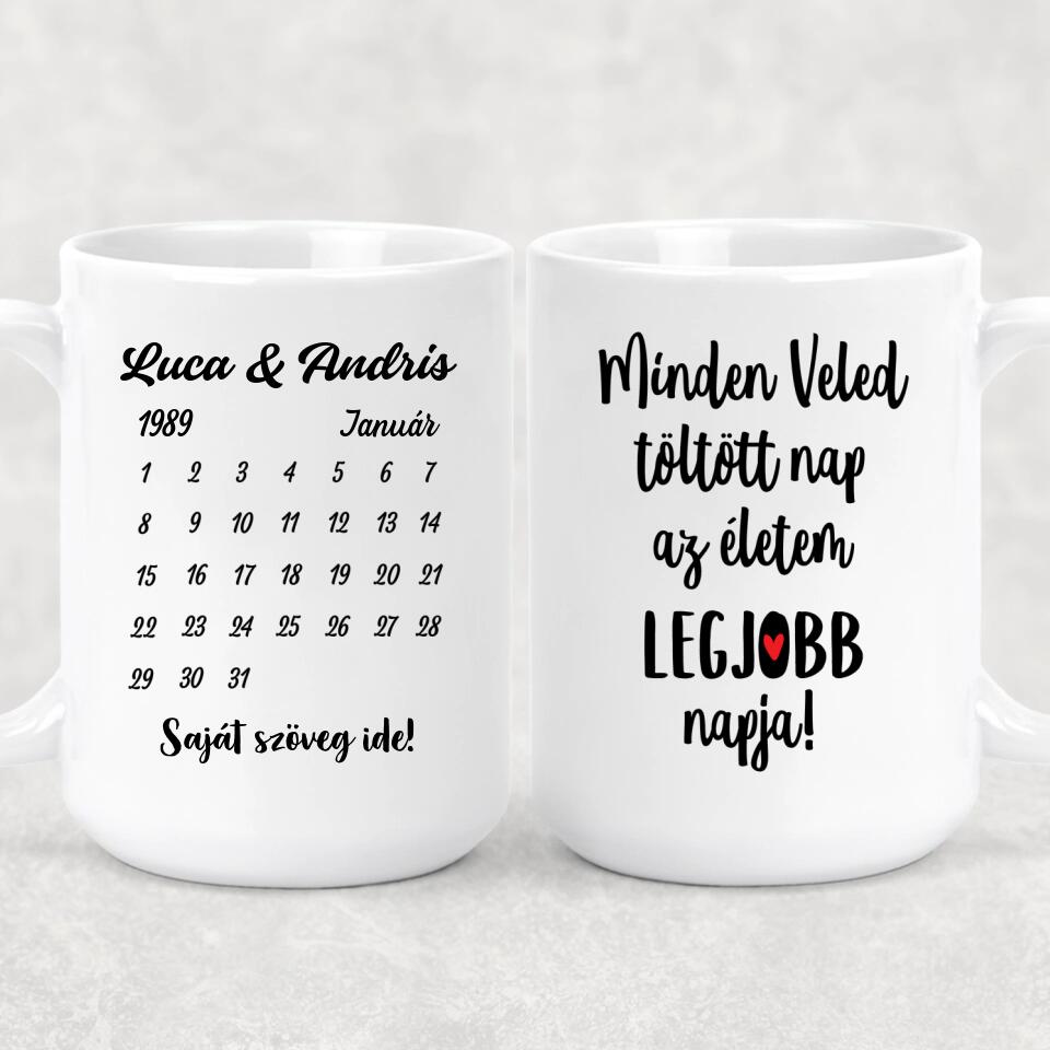 Egyedi bögre pároknak - nevekkel és naptárral
